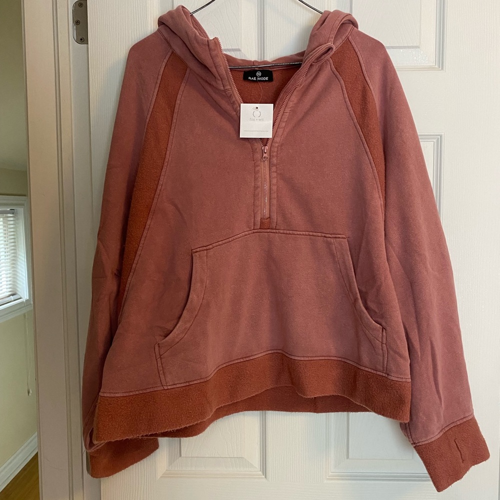 Women's sweatshirt 1x Quarter Zip two tone rose hoodie with fleece accents